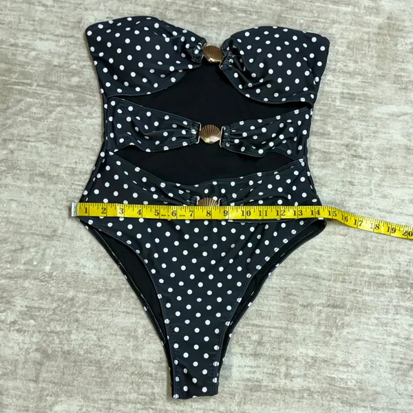 Halara Women’s Medium Black White Polka Dot Cut out One Piece Swimsuit Strapless Shells - Image 3