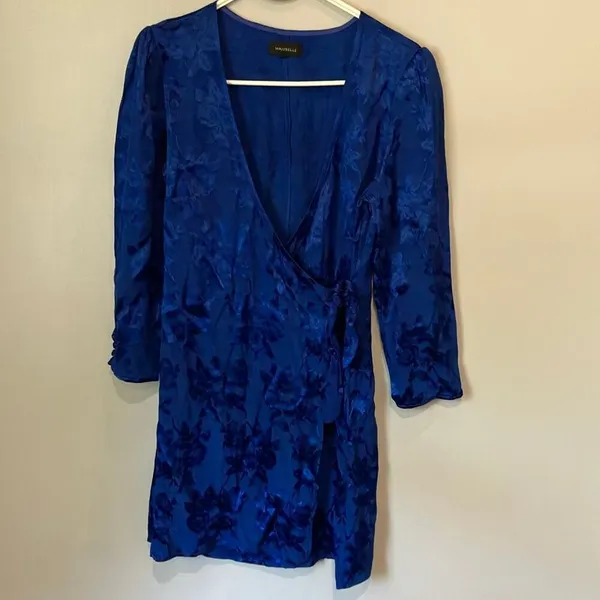 Majorelle Bedford Mini Dress cobalt blue floral satin wrap Small #800 - Image 4