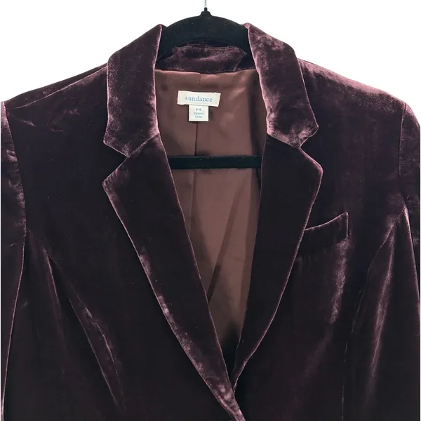 Sundance Plum Silk Blend Velvet Blazer Jacket Sz 4 Petite Notch Lapel Workwear‎ - Image 3