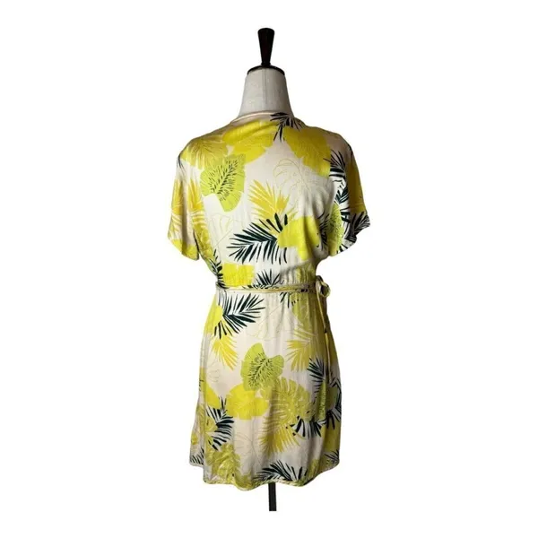 Dress Forum Wrap‎ Dress Womens M Yellow Floral Tropical Short Sleeve Mini - Image 3