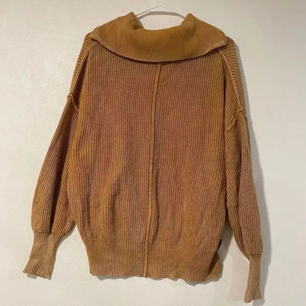 Aerie Oversized Half Zip Sweater XS Camel Chunky Knit Cozy Lounge - Image 3