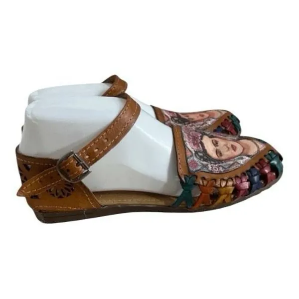 Frida Kahlo Huarache Sandals Womens Size 6 Brown Leather Mexican Ankle Strap - Image 2