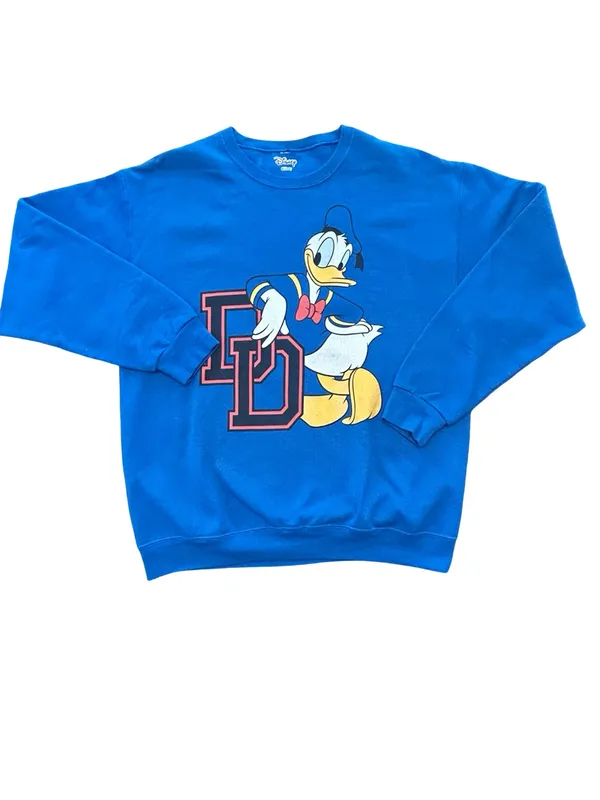 Disney Donald Duck College DD crewneck Sweatshirt 90s academia streetwear L - Image 2