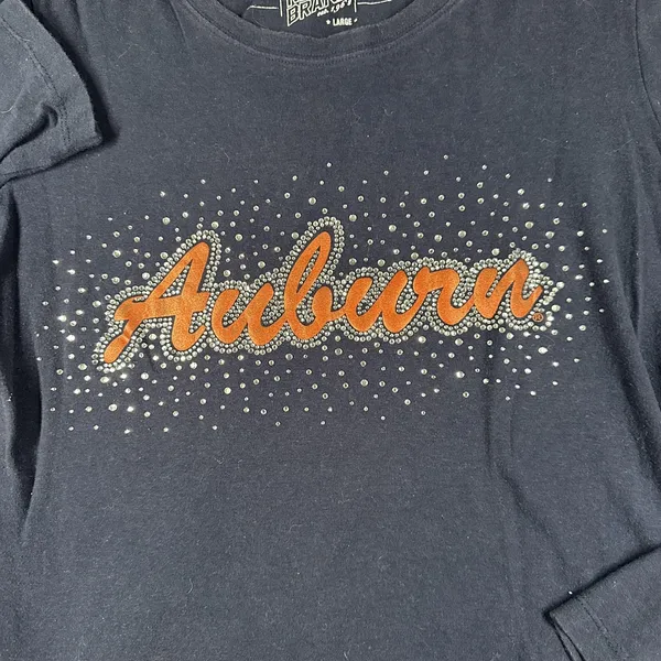 Auburn Shirt Womens Large Retro Brand Long Sleeve Rhinestone Graphic Tee Tigers‎ - Image 3