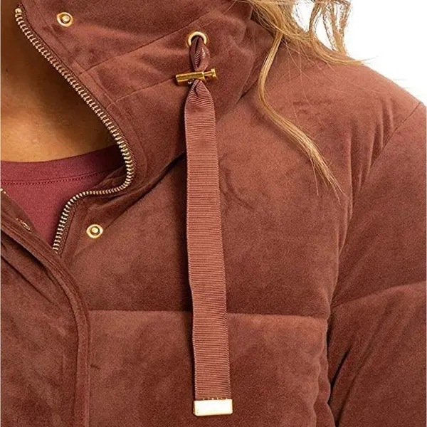 Isaac Mizrahi NY Women's Velvet Puffer Coat Size Small Brown Cozy Winter Jacket - Image 3