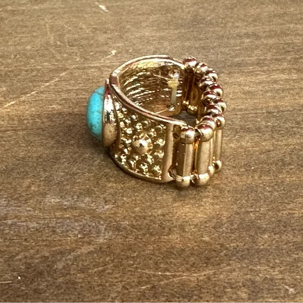 Turquoise gold stretch ring - Image 3