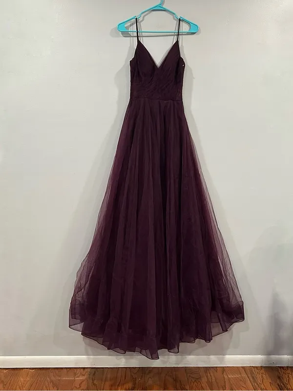 La FEMME 30334 Corset Sheer Bodice Tulle A-Line Gown In Dark Berry 4 FLAW - Image 3