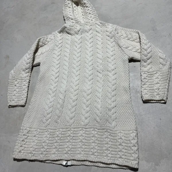 Aran Wool Knot Hooded Zip Up Sweater Women's SZ Small Merino Wool Fisherman - Image 8