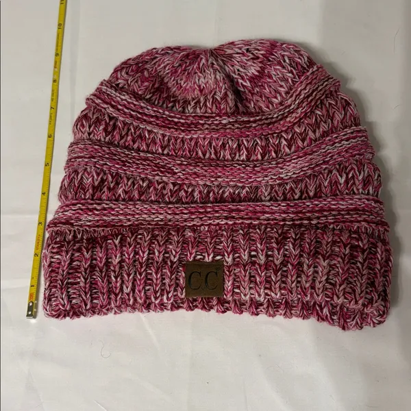 C.C Pink and White Knit Beanie - Image 2