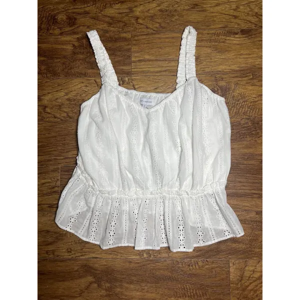 LOST + WANDER Plus Size White Ruffle Strap Eyelet Tank Whimsical Romantic 1x NEW - Image 3
