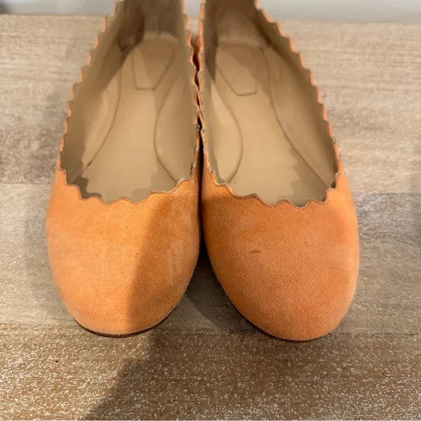 Chloé Lauren Scalloped Suede Ballet Flats Size 36 Peach Ballerina - Image 2