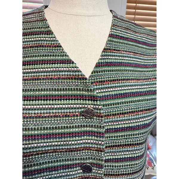 Lake Trail Studio Handwoven Vest Green Multi Color Striped Cotton Rayon Medium - Image 3