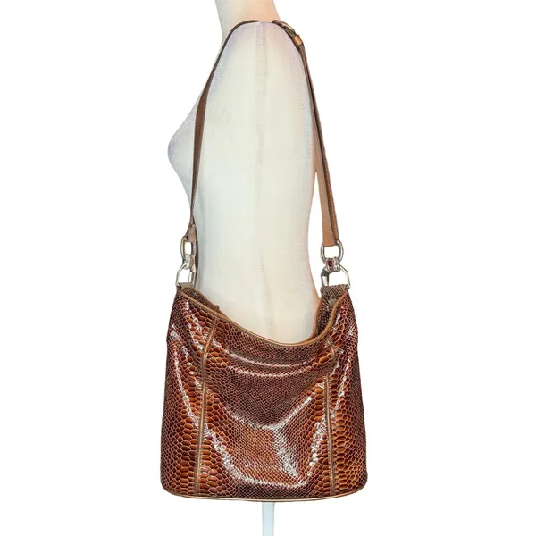 Vintage Brighton Set Brown Snake Print Purse Bag Slouchy Leather Matching Wallet - Image 5
