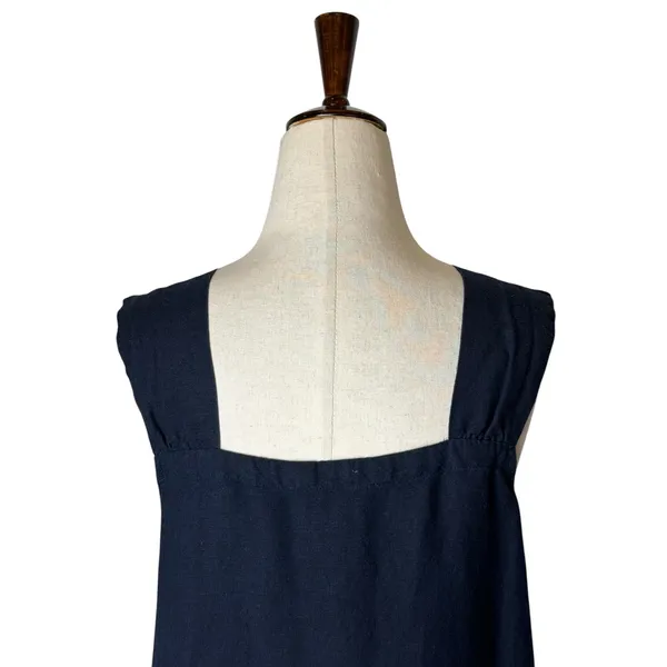 LOFT Square Neck Flounce Dress Women Small Black Linen Blend Trapeze Mini Preppy - Image 7