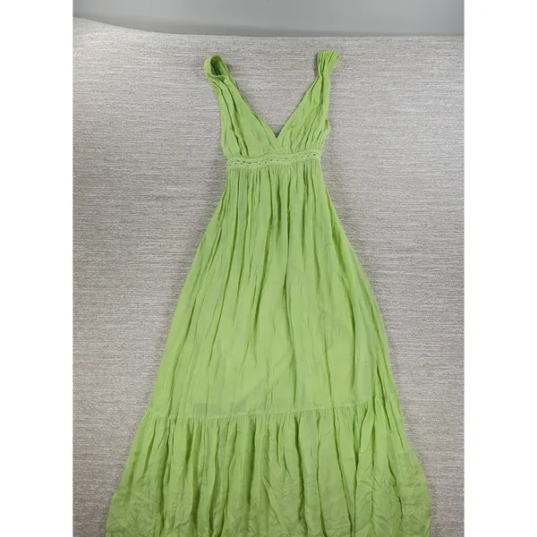 Scotch & Soda Tiered Maxi Dress Womens M Green Deep V Neck Cross Back - Image 2