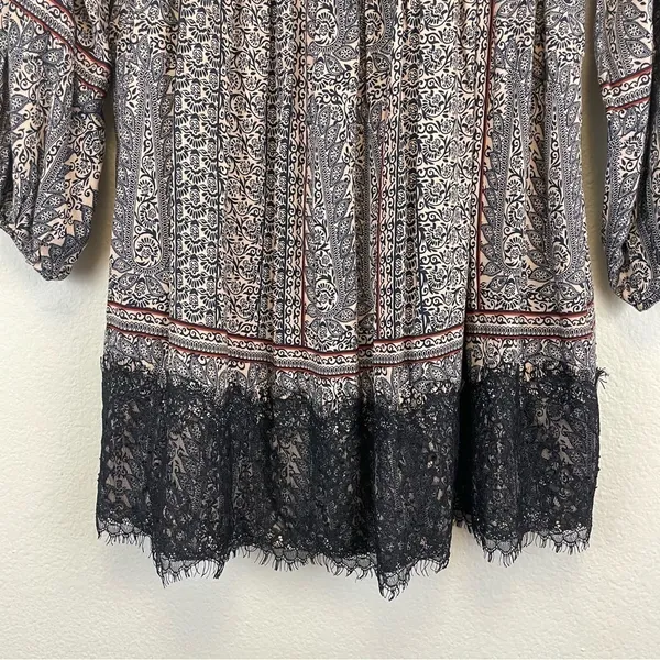 Anthropologie Black and Cream Off the Shoulder Lace Trim Western Boho Top Size S - Image 7