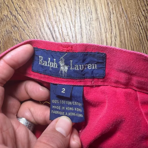 VTG 90s Ralph Lauren Womens Pleated Chino Shorts Red‎ High Rise Cotton Size 2 - Image 8