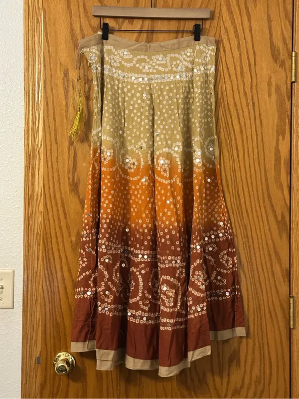 Raj Women’s Ombre Bandhani Maxi Skirt in Tan, Orange & Brown - NWOT - OS - Image 2
