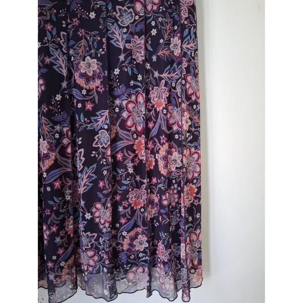 Connected Apparel Purple Floral Sleeveless Chiffon Pullover Lined Dress Size 16 - Image 4
