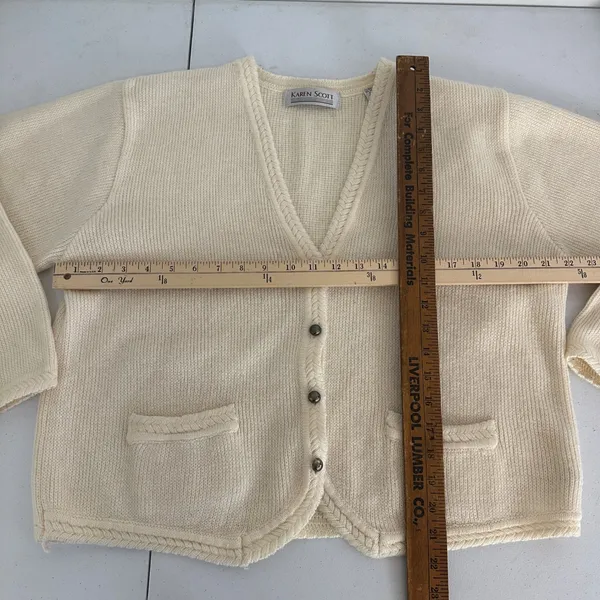 Karen Scott Cream Wool Blend Cardigan Sweater Womens Knit Button‎ Front Pockets - Image 8