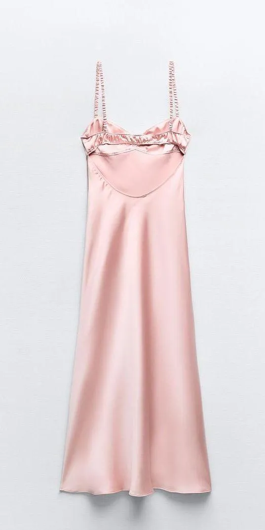 ZARA dress maxi midi Light Pink satin effect wedding party cocktail - Image 6