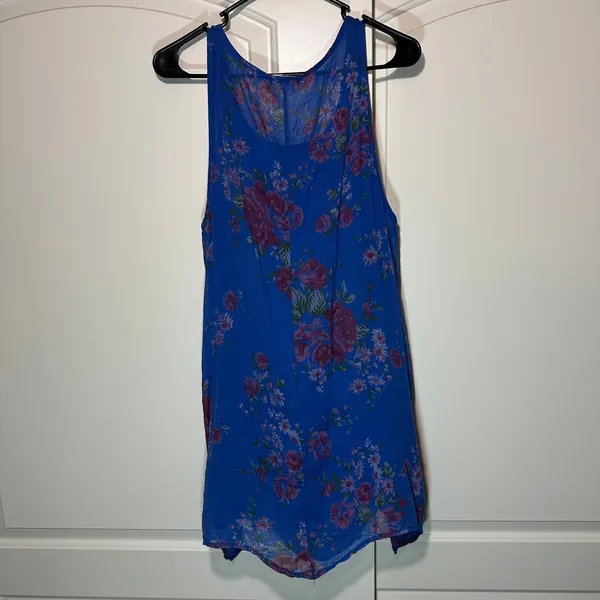 C. Valentyne Italy Floral Sleeveless Dress Blue Red Roses Coverup Made in Italy‎ - Image 4