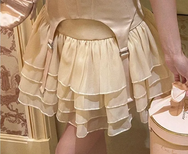 White Cream Kawaii Harujuku Shabby Chic Cottagecore Tiered Mini Skirt Skort - Image 6