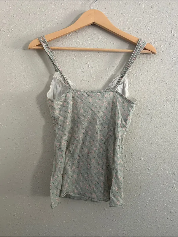 Charlotte Russe Mint Floral Lace-Trim Cami Camisole Y2K Vintage Lightweight Smal - Image 4