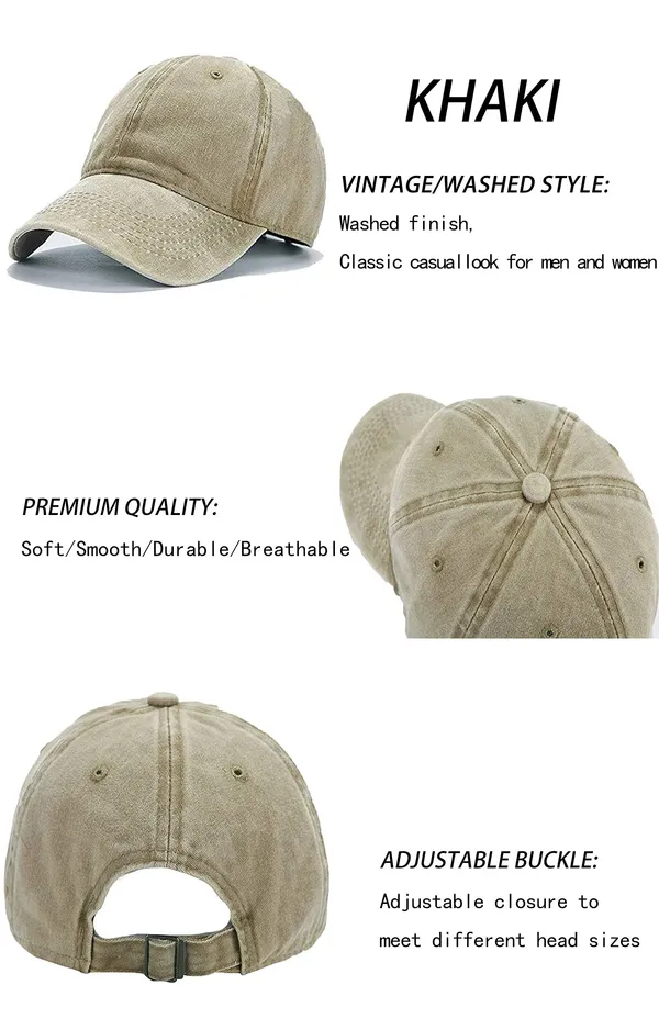 Unisex Vintage Washed Distressed Baseball-Cap Twill Adjustable | Khaki | Size OS - Image 2