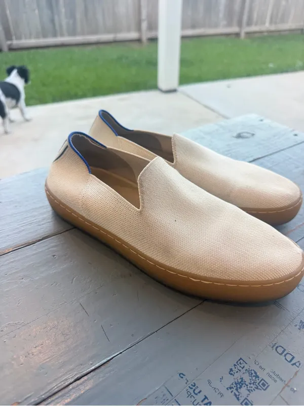 Rothy’s Woman Slip-On Canvas Shoes in Beige with Gum Sole - Image 3