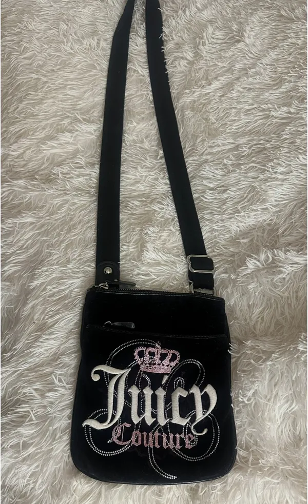 Juicy Couture Y2K Black Velour Crossbody Bag - 2011 Vintage Pink Sparkles - Image 11