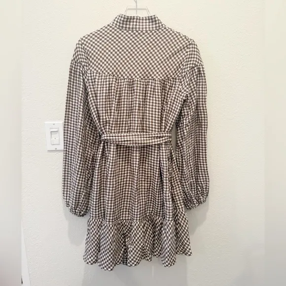 VICI Sweet‎ Autumn Plaid Belted Long Sleeve Mini ShirtDress Brown & Cream Large - Image 5