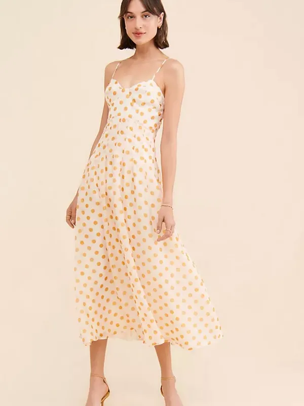 En Saison Ava Gold Polka Dot Ruffle Puff Sleeve Midi Dress Size Medium - Image 15