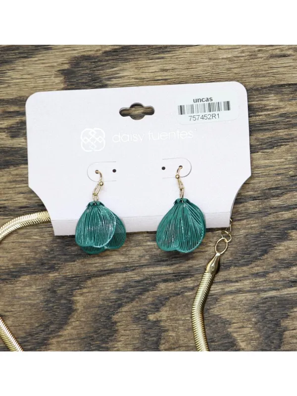 NWT Daisy Fuentes Filligree Dangly Earring Necklace Set Gold / Blue 17" + 3.5" - Image 2
