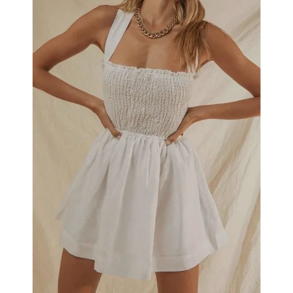 Peppermayo White European Towns Linen Dress US 10 Romantic Coquette Soft Girl - Image 2