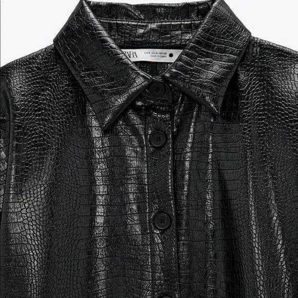 Zara Faux Black Leather Jacket - Image 6