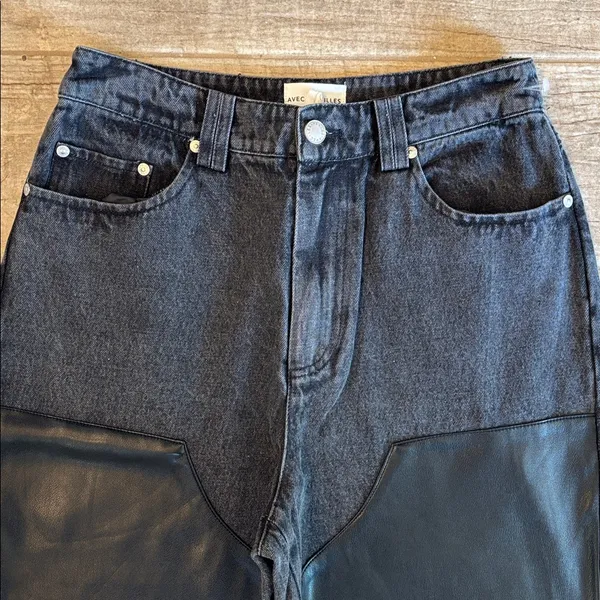 Avec Les Filles High Rise leather chap black denim and jeans - Image 3