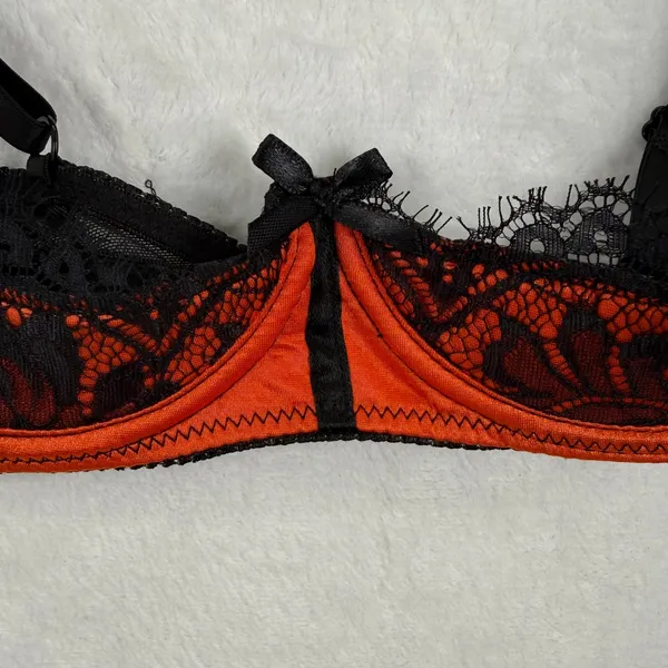 NWT Fredericks of Hollywood Lux Black Orange Lace Balconette Bra‎ Size 10 - Image 7