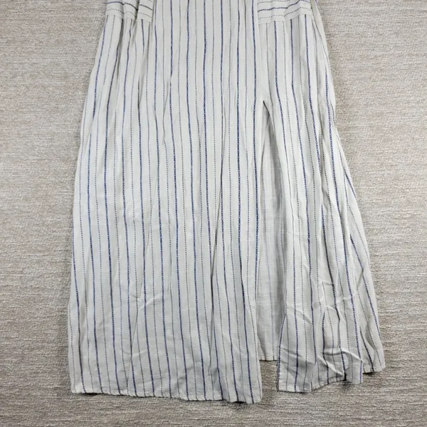 Monteau Los Angeles Linen Maxi Sundress Large White Blue Striped Rayon Slit - Image 12