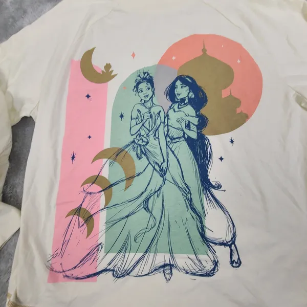 Disney Princesses Tiana Jasmine Sketch Colors Cream Long Sleeve T Shirt Sz Large - Image 2