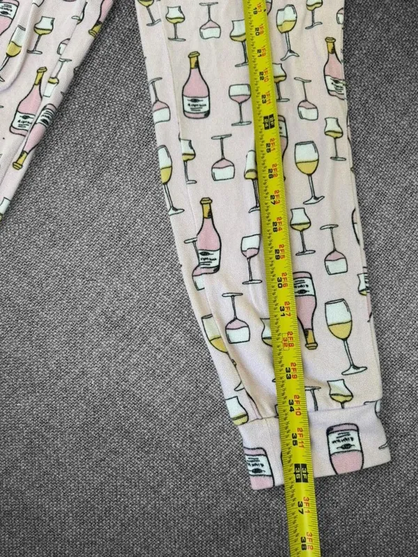 Pink Wine Print Pajama Jogger Pants Size M - Image 4