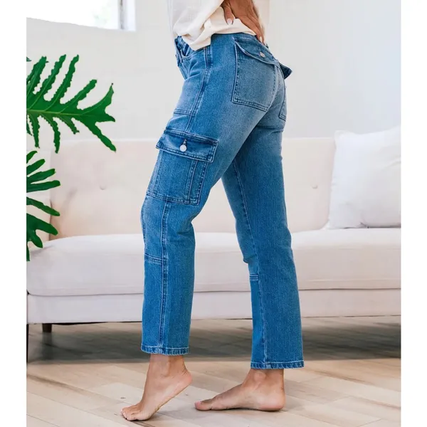KanCan USA Avery Straight Leg Cargo Jeans Medium Wash - Image 2