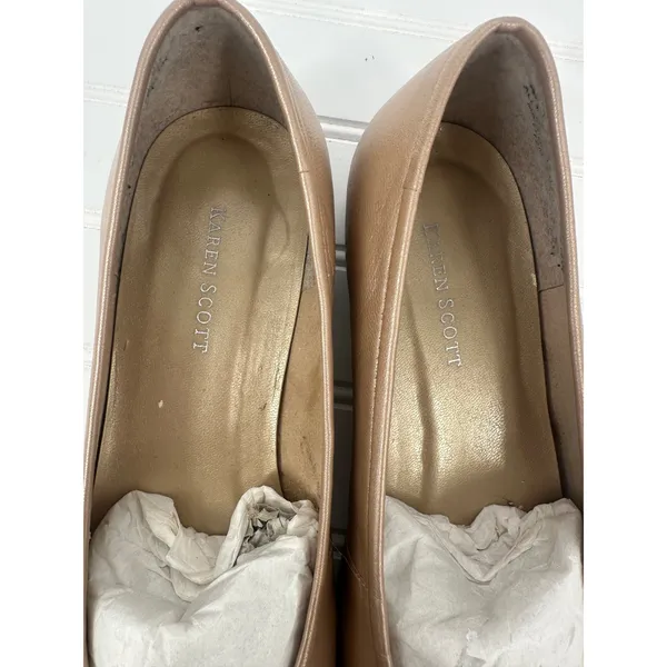 Vtg Karen Scott Floral Flats Women 7.5 Gold Leather Low Heel Dress Shoes Comfort - Image 8