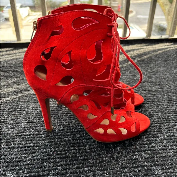 Aldo Red Cut-Out Lace-Up Heels - Image 2