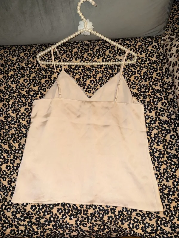 Express Size Small Beige Satin Camisole Tank Top Lace Trim Adjustable Straps - Image 6