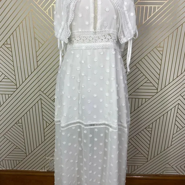 Lioness Cross Back Layered Folk Midaxi Dress in White Boho‎ Size US Small - Image 6