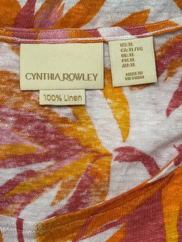Cynthia Rowley Linen Boxy Floral Blouse Pink Coastal Beach Vacation Women’s XL‎ - Image 8