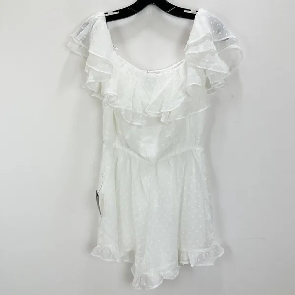 Lulus Frilled to Bits White Swiss Dot Off-the-Shoulder Romper Chiffon Medium NWT - Image 7