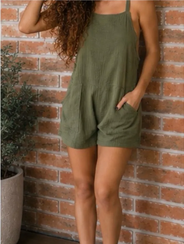 Zenana Olive Green Romper with Back Bow - Image 3