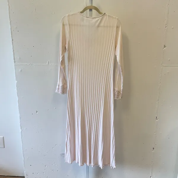 Eileen West Pink Lace Trim Ribbed Nightgown Long Sleeve Sleep Dress XS Vintage - Image 2